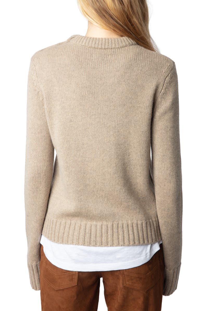 Zadig & Voltaire Malty Shoulder Button Cashmere Sweater, Alternate, color, 