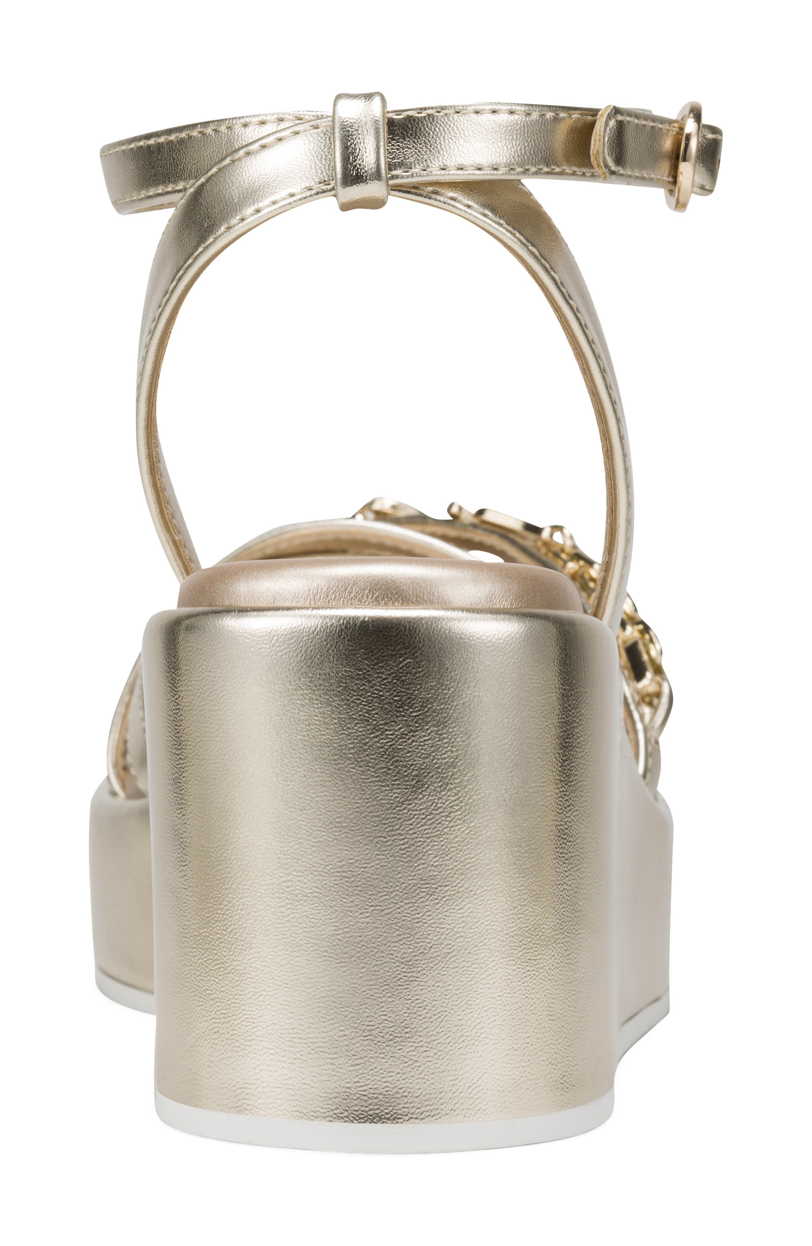 KARL LAGERFELD PARIS Clemons Ankle Strap Wedge Sandal, Alternate, color, White Gold