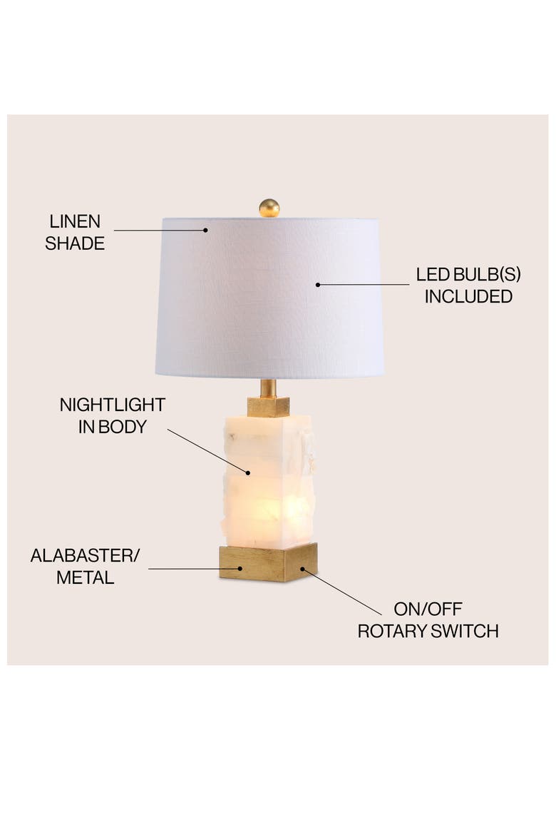 Eloise 23" Coastal Glam Alabaster/Metal LED Table Lamp, Alternate, color, White/Gold Painting