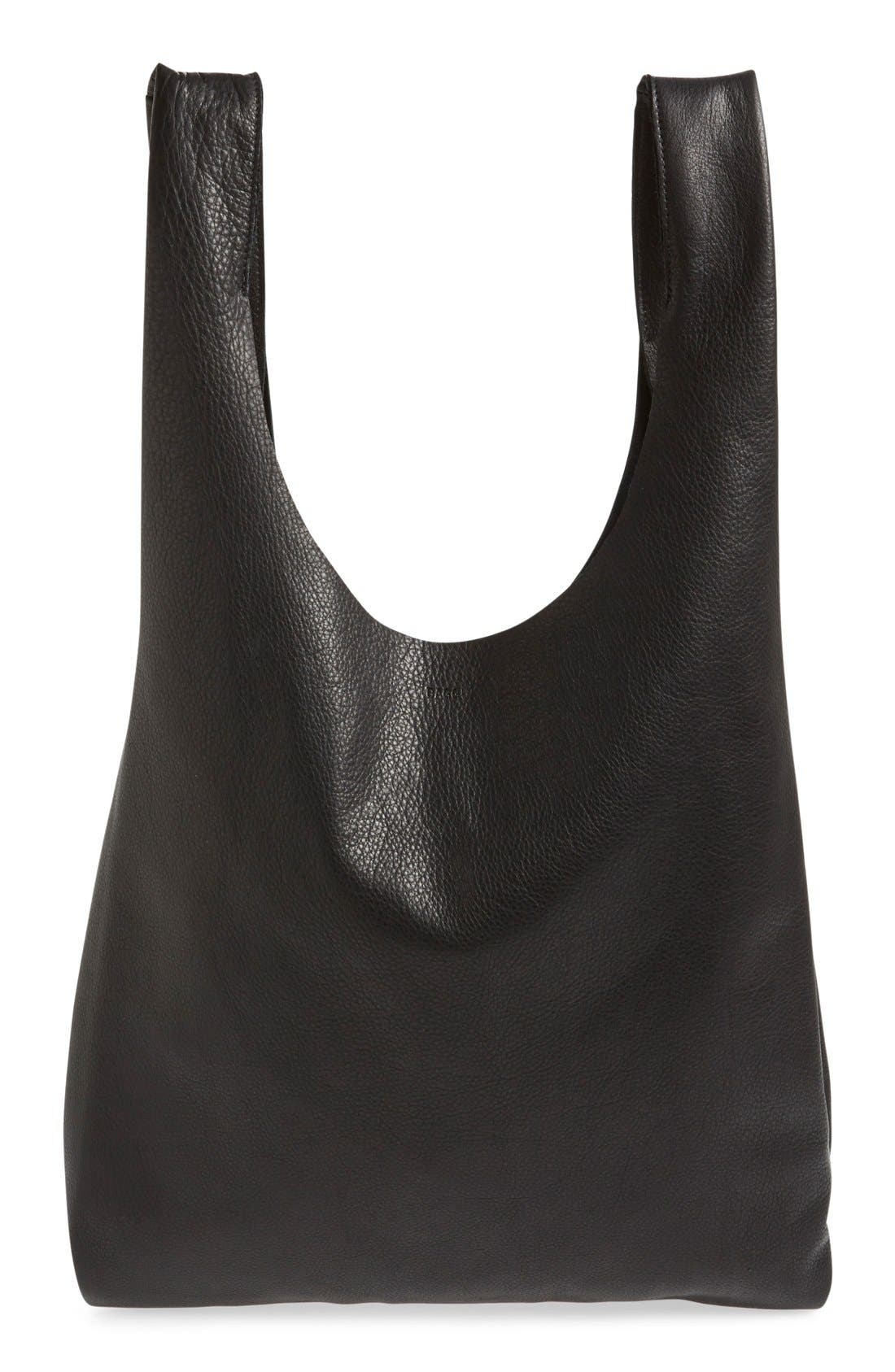 Leather Tote, Main, color, BLACK