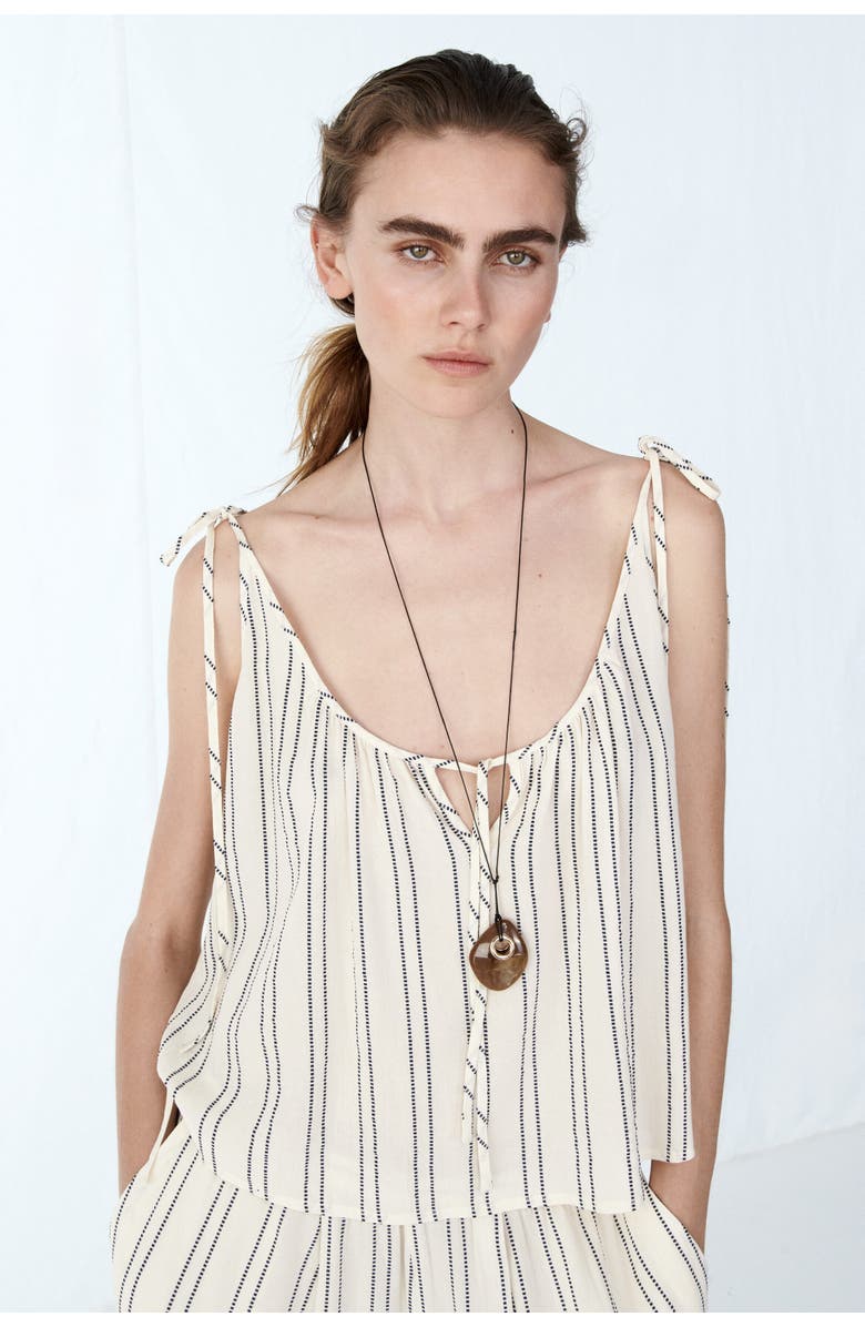 H&M Oversized Tie-strap Top, Alternate, color, Light Beige/Striped