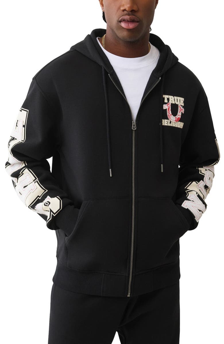 True Religion Horseshoe Patch Zip Hoodie, Main, color, Jet Black