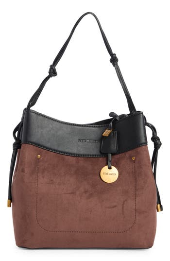Steve Madden Opal Mixed Media Hobo Bag In Brown