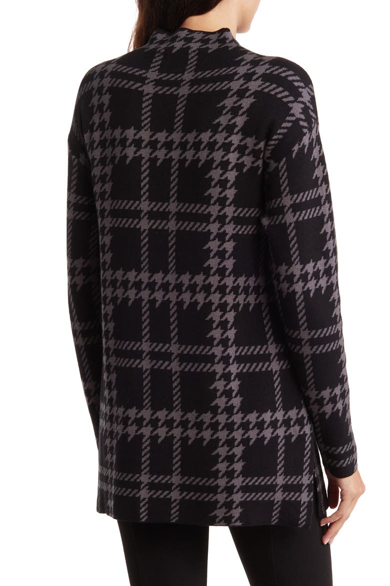Plaid Jacquard Funnel Neck Tunic Sweater, Alternate, color, BLACK/ MED GREY MIX