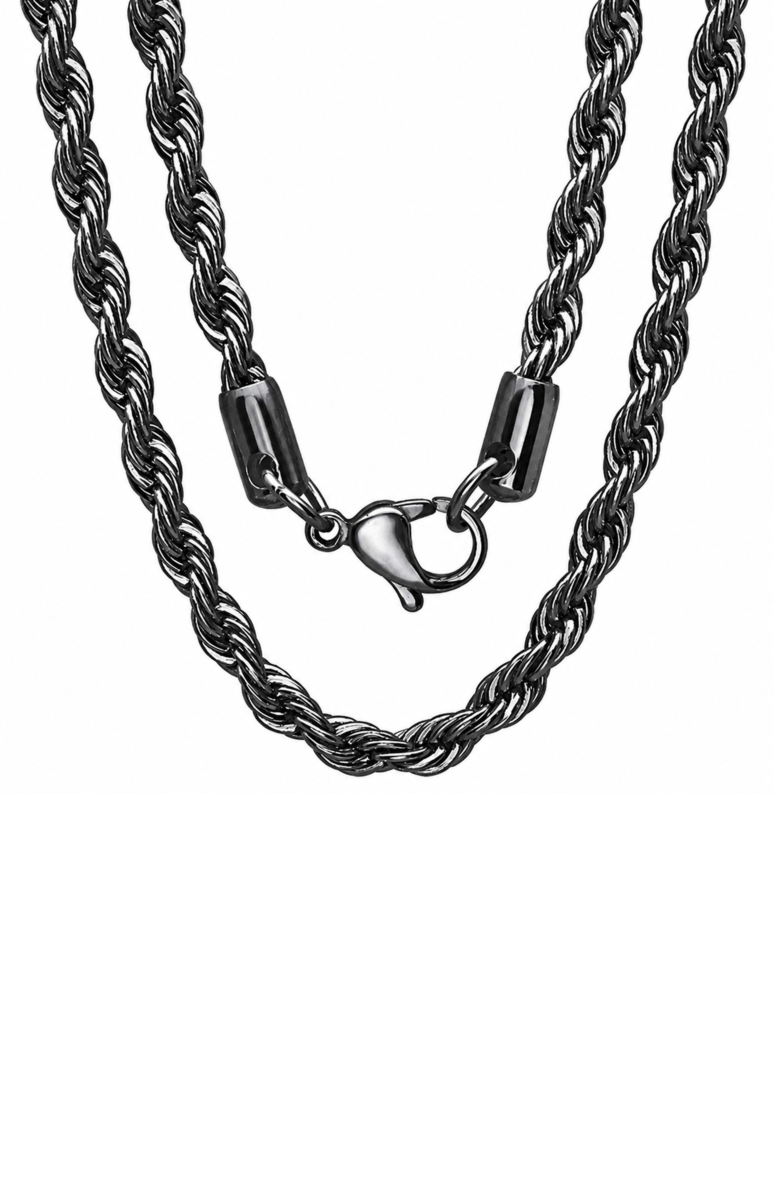 Men's Gunmetal Stainless Steel Rope Chain Necklace