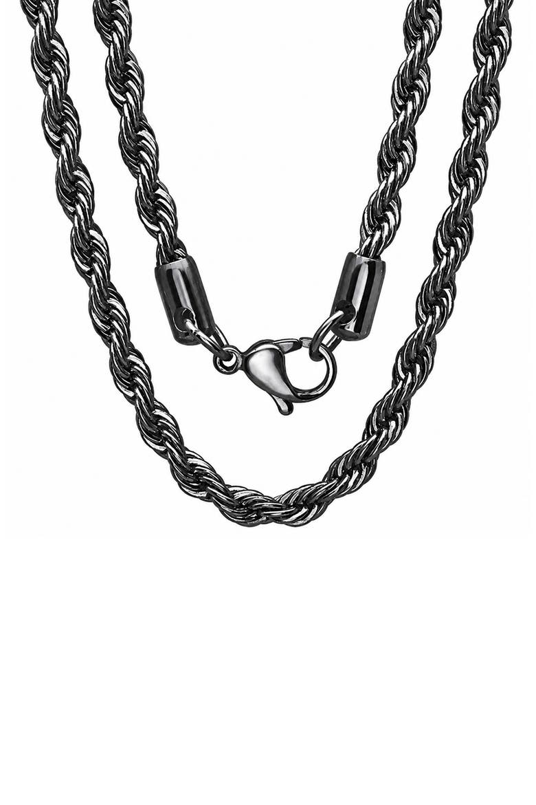 Men's Gunmetal Stainless Steel Rope Chain Necklace, Main, color, BLACK
