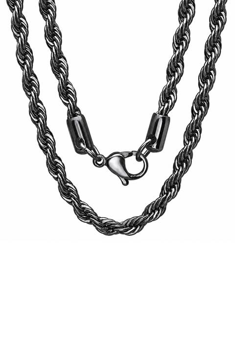 Men's Gunmetal Stainless Steel Rope Chain Necklace