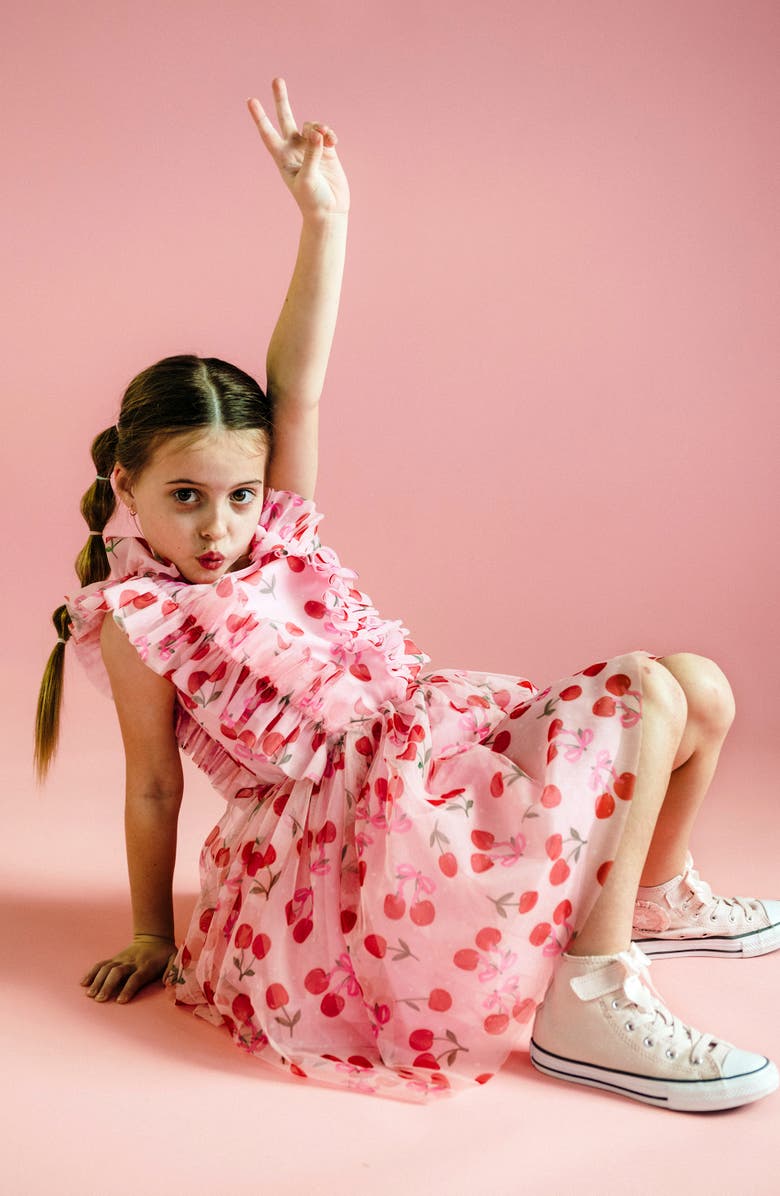 Rock Your Kid Kids' Cherry Print Ruffle Tulle Party Dress, Alternate, color, Cherry Pink