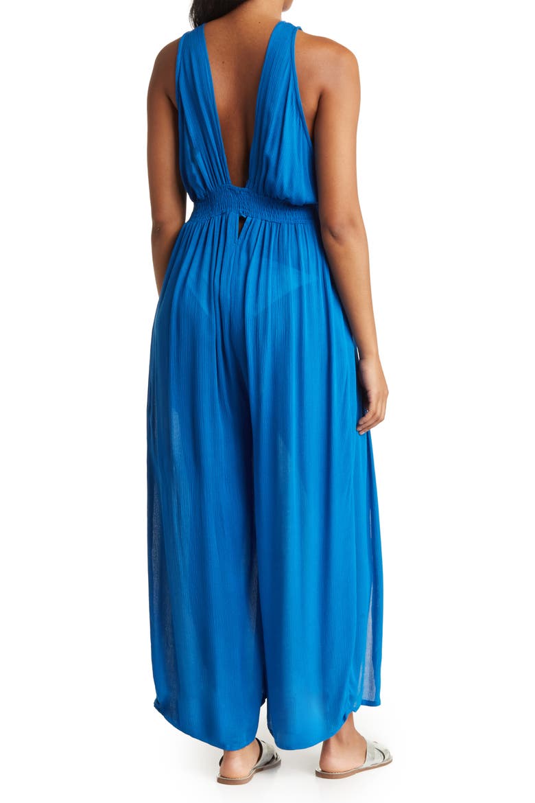 Ruffle Tie Neck Cover-Up Jumpsuit, Alternate, color, LAPIS BLUE