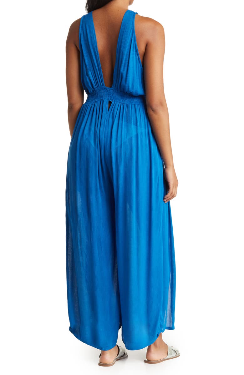 BOHO ME Ruffle Tie Neck Cover-Up Jumpsuit, Alternate, color, Lapis Blue