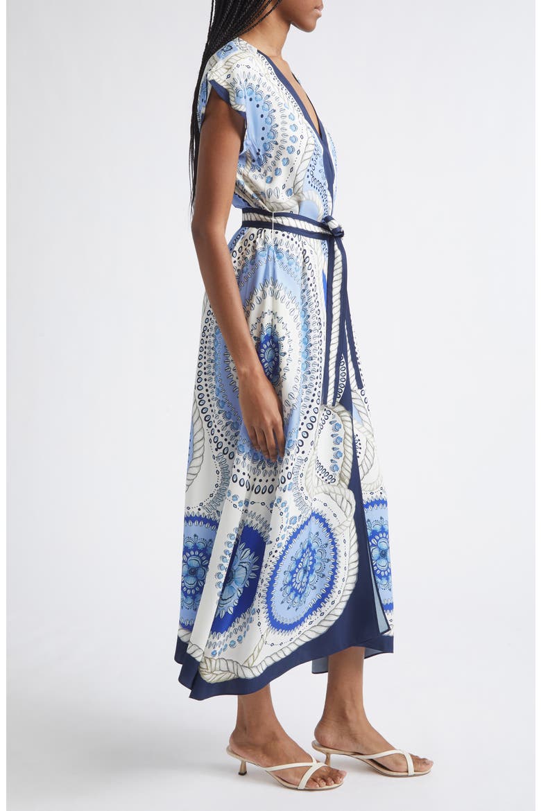 Heidi Scarf Print Belted Midi Dress, Alternate, color, IVORY/ BLUE
