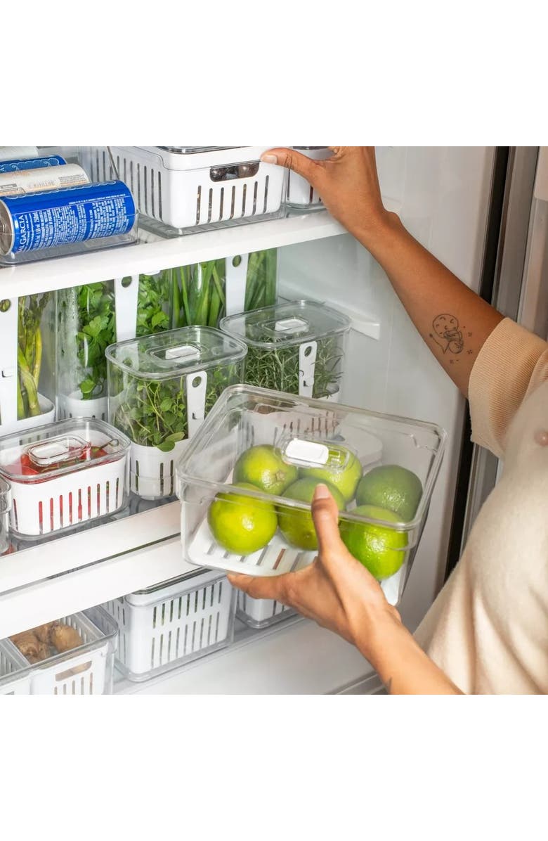 OU Clear Stackable Fridge Organizer Bin with Drain Tray and Vented Lid, 4 Pack, Alternate, color, 