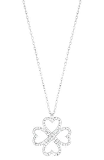 Adornia Silver Plated Heart-shaped Pave Clover Necklace In Silver