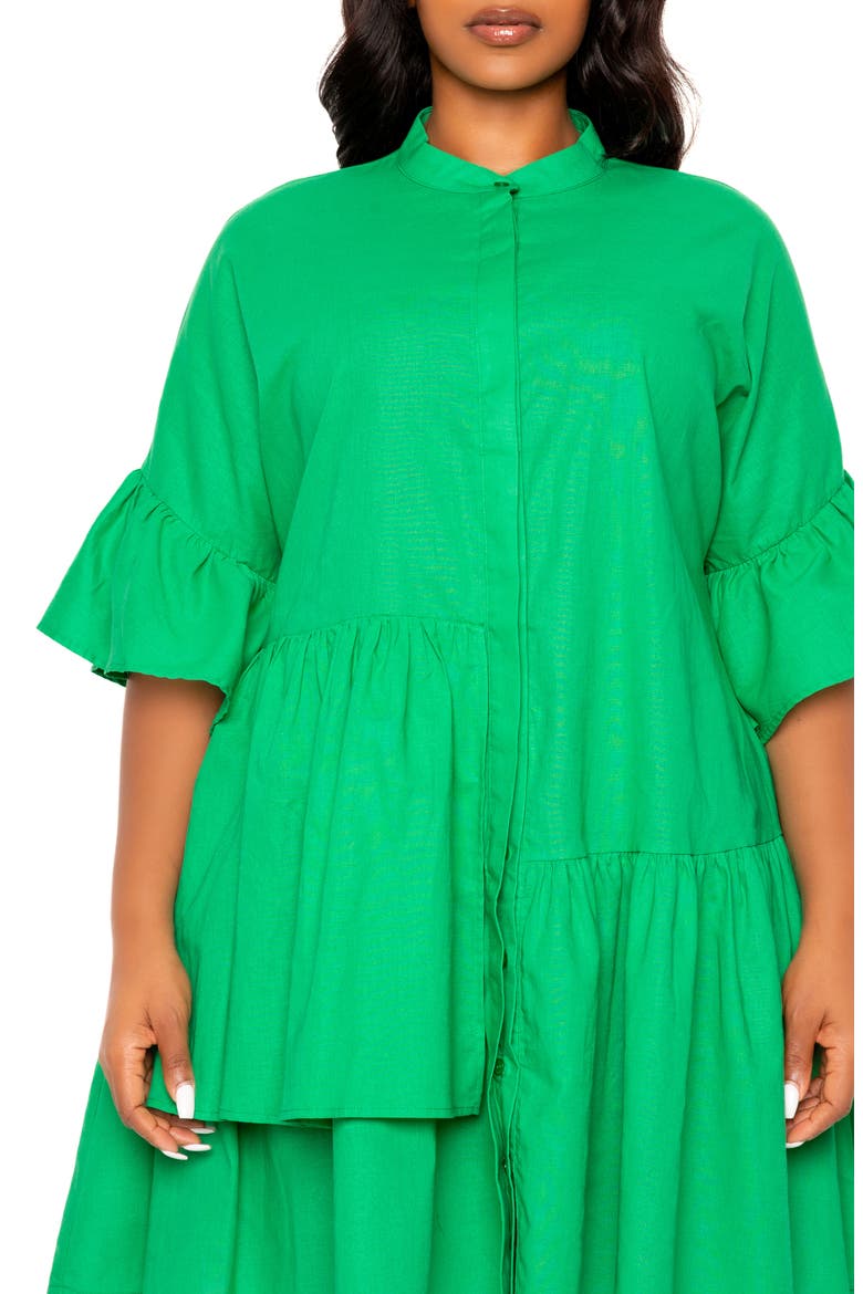 Flutter Sleeve Cotton & Linen Shift Dress, Alternate, color, GREEN