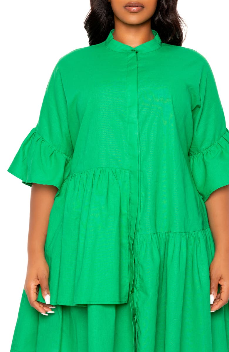 BUXOM COUTURE Flutter Sleeve Cotton & Linen Shift Dress, Alternate, color, Green