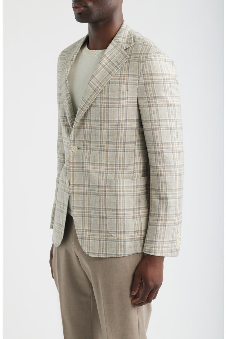 Tan & Grey Plaid Wool & Silk Blend Sport Coat, Alternate, color, MID GREY