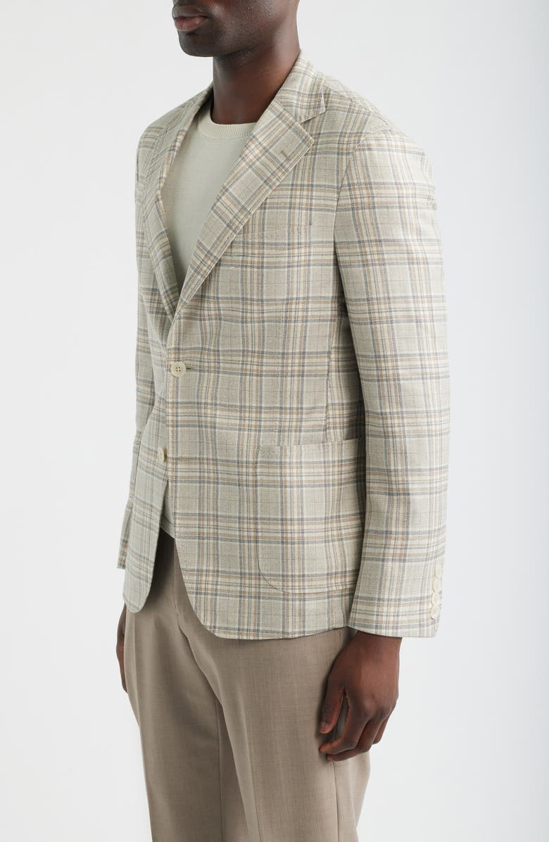 Heritage Gold Tan & Grey Plaid Wool & Silk Blend Sport Coat, Alternate, color, Mid Grey