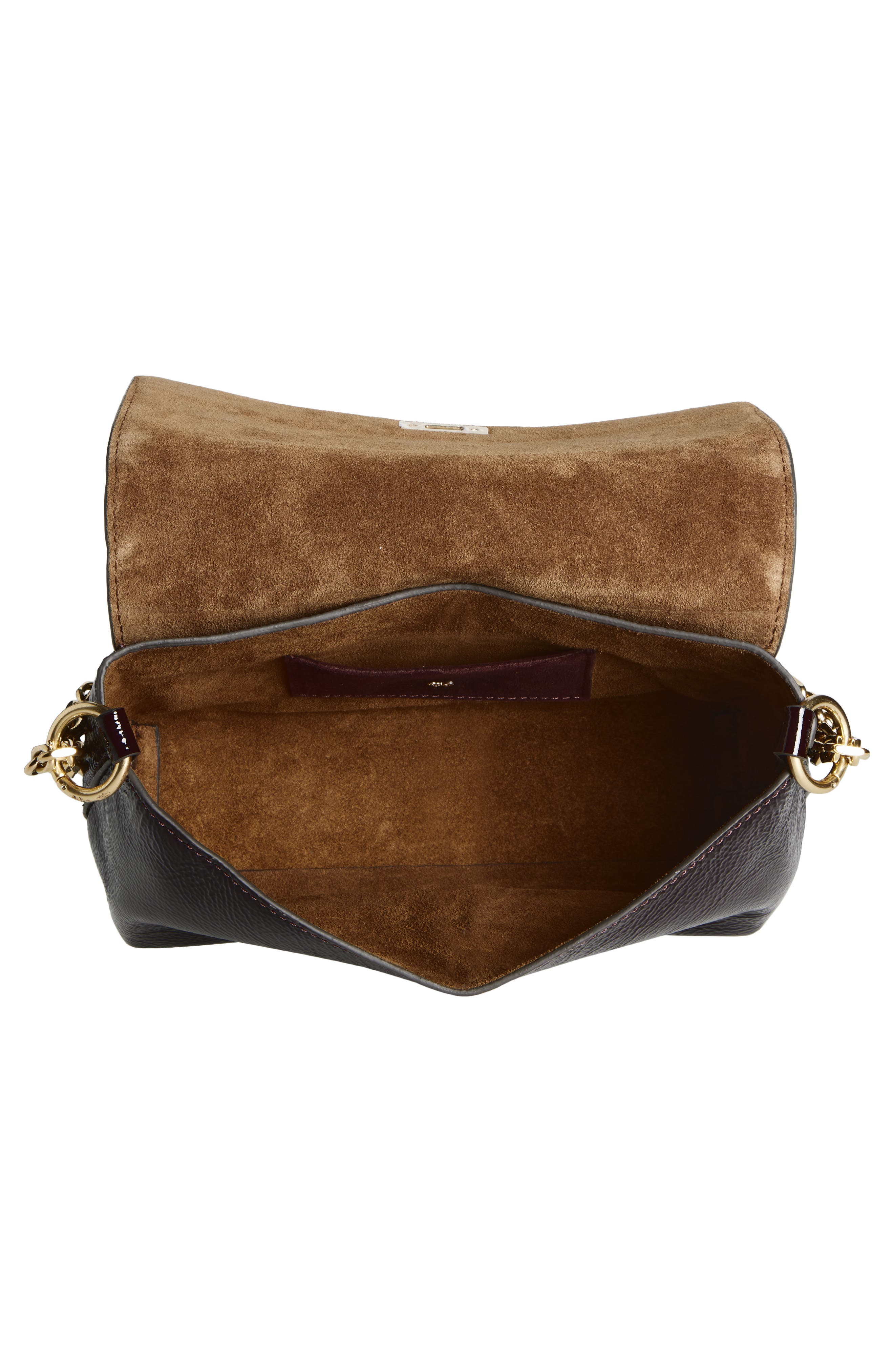 Anya Hindmarch Mortimer Paneled Patent Leather & Suede Crossbody Bag, Alternate, color, Grape