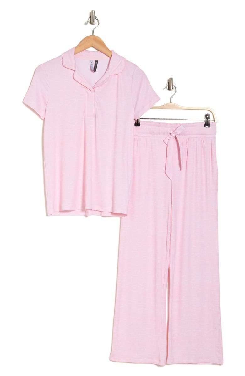 JACLYN Ribbed Short Sleeve Top & Pants Pajamas, Alternate, color, 