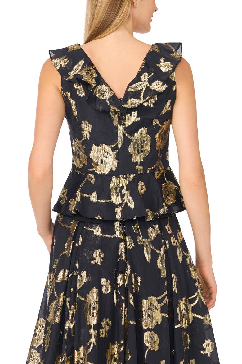 Ruffle Peplum Metallic Jacquard Top, Alternate, color, RICH BLACK