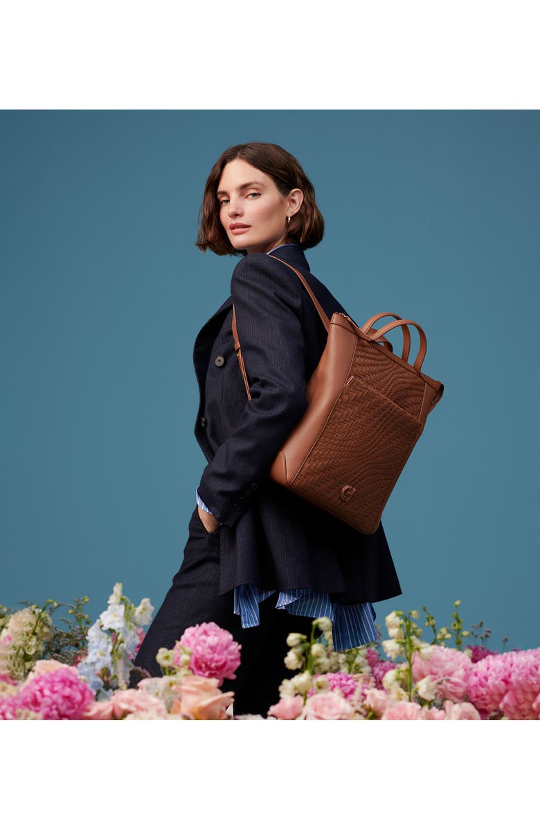 Cole Haan Grand Ambition Small Convertible Leather Backpack, Alternate, color, British Tan/ Woven