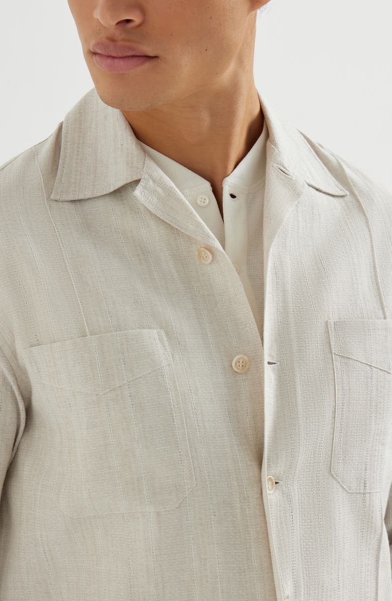 Brunello Cucinelli Cotton and linen guayabera, Alternate, color, Rope