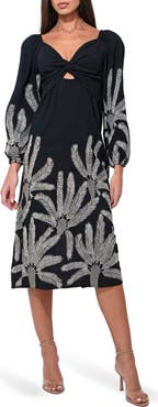 Adelyn Rae Jia Long Sleeve Embroidered Midi Dress