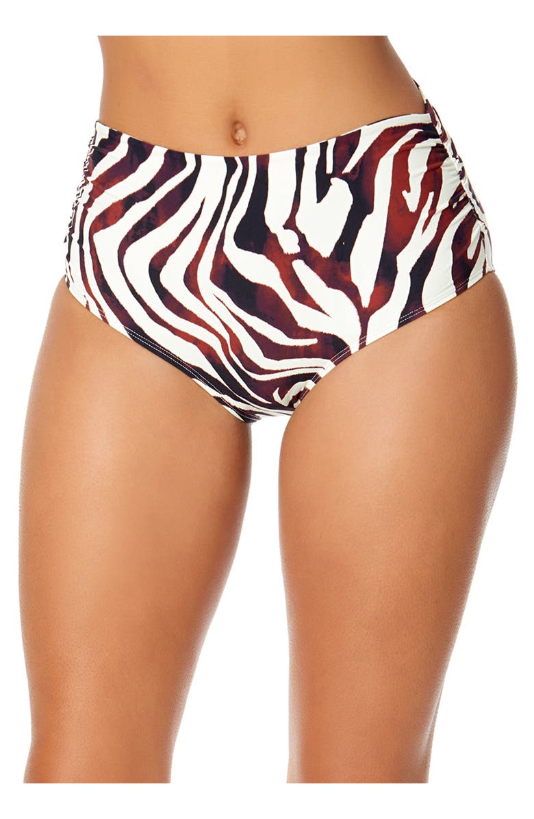 Anne Cole Women's Tiger Dance Fold Over High Waist Shirred Bikini Swim Bottom, Main, color, Multicolored