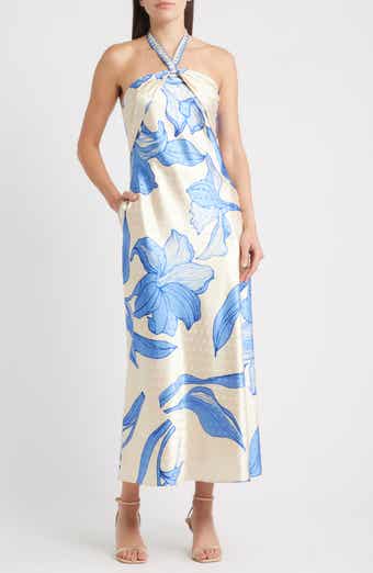 CIEBON Runie Floral Satin Halter Dress