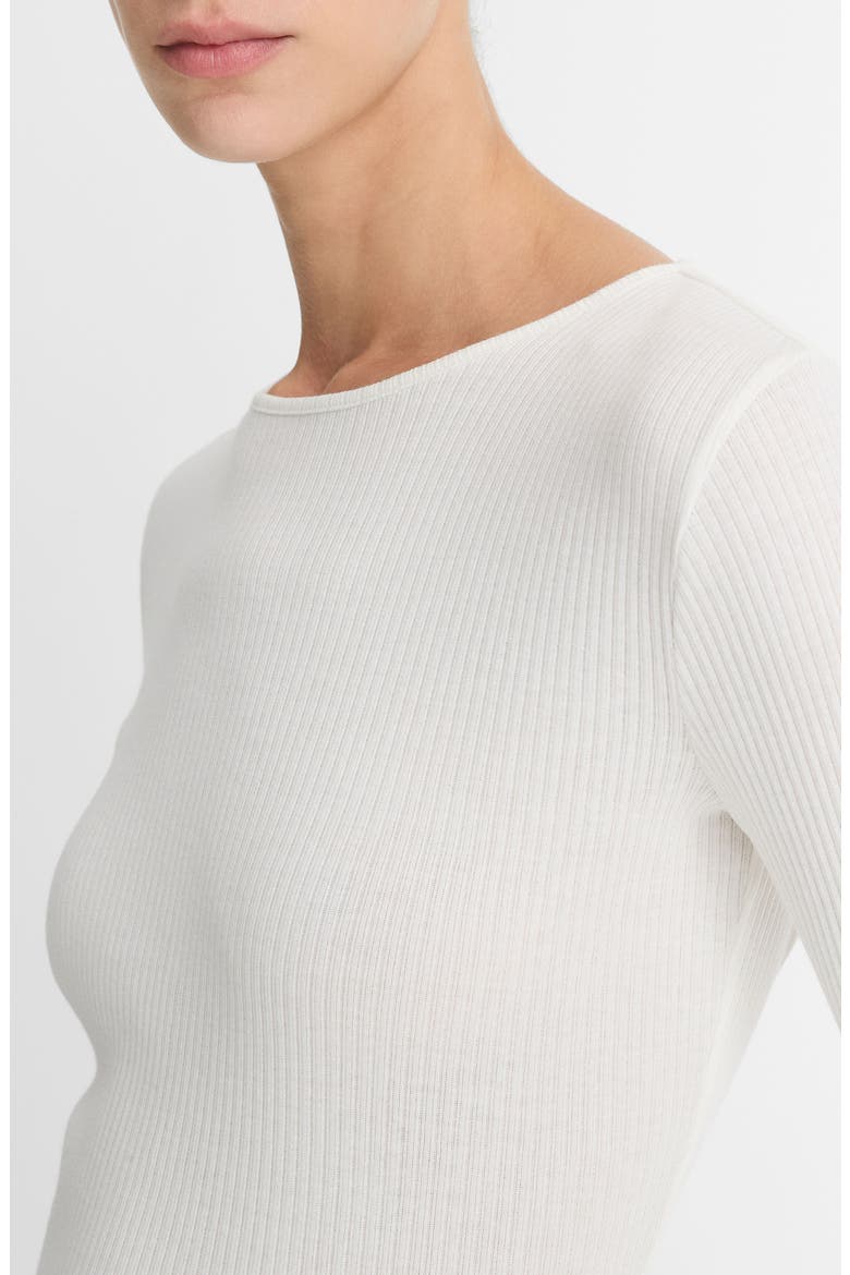 Rib Pima Cotton Long Sleeve Crewneck T-Shirt, Alternate, color, OFF WHITE