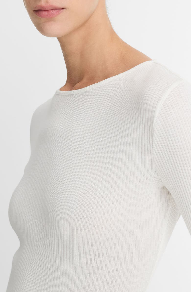Vince Rib Pima Cotton Long Sleeve Crewneck T-Shirt, Alternate, color, Off White