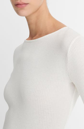 Rib Pima Cotton Long Sleeve Crewneck T-Shirt