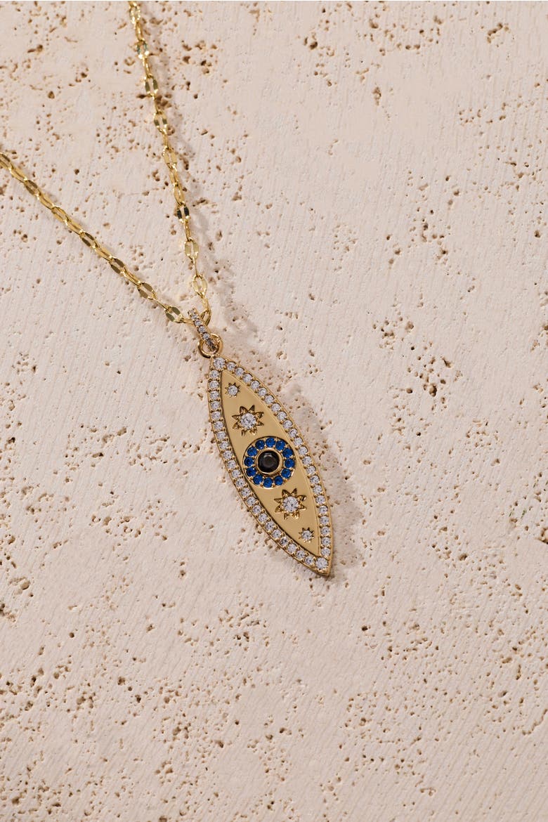 Festival Stranded Evil eye necklace, Alternate, color, Gold