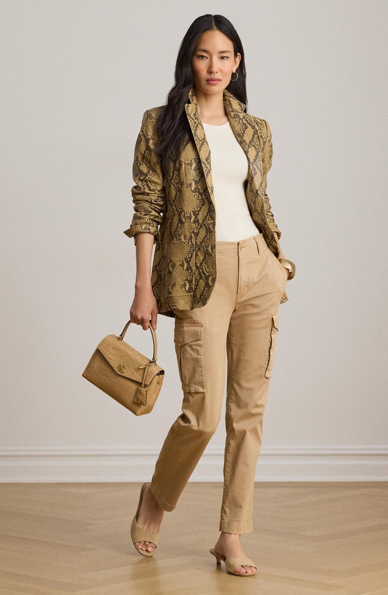 Lauren Ralph Lauren Snake Embossed Leather Blazer, Alternate, color, Beige