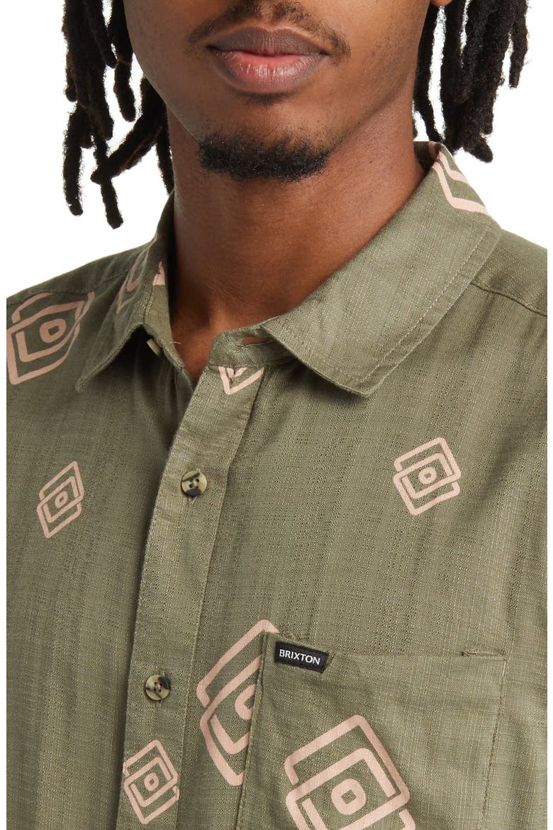 Charter Classic Fit Short Sleeve Slub Button-Up Shirt, Alternate, color, OLIVE SURPLUS/ CORAL PINK