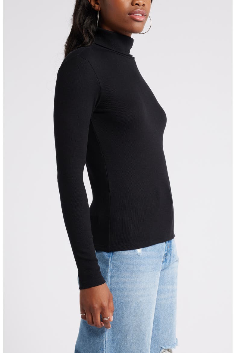 Turtleneck Ribbed Top, Alternate, color, BLACK