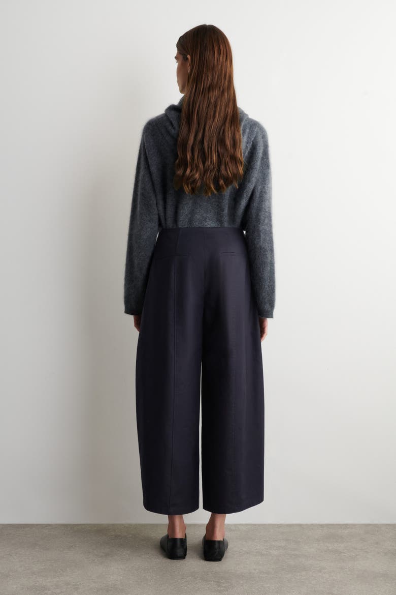Cropped Barrel-Leg Cotton Pants, Alternate, color, NAVY