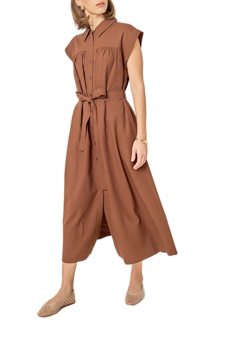 Belted Short Sleeve Shirtdress, Alternate, color, BROWN