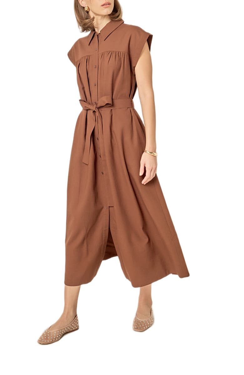 English Factory Belted Short Sleeve Shirtdress, Alternate, color, Brown