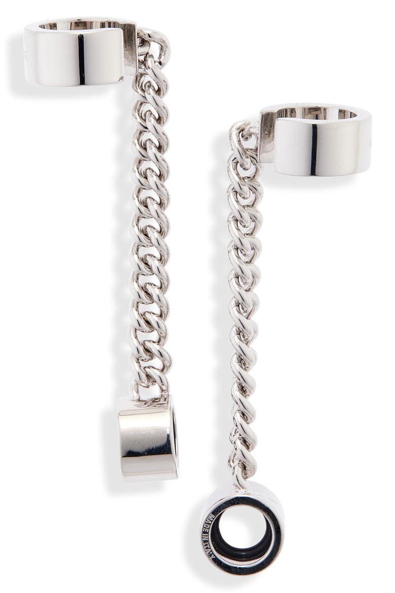 Bluetooth® Earbud Linear Drop Ear Cuffs, Main, color, 926 SHINY SILVER