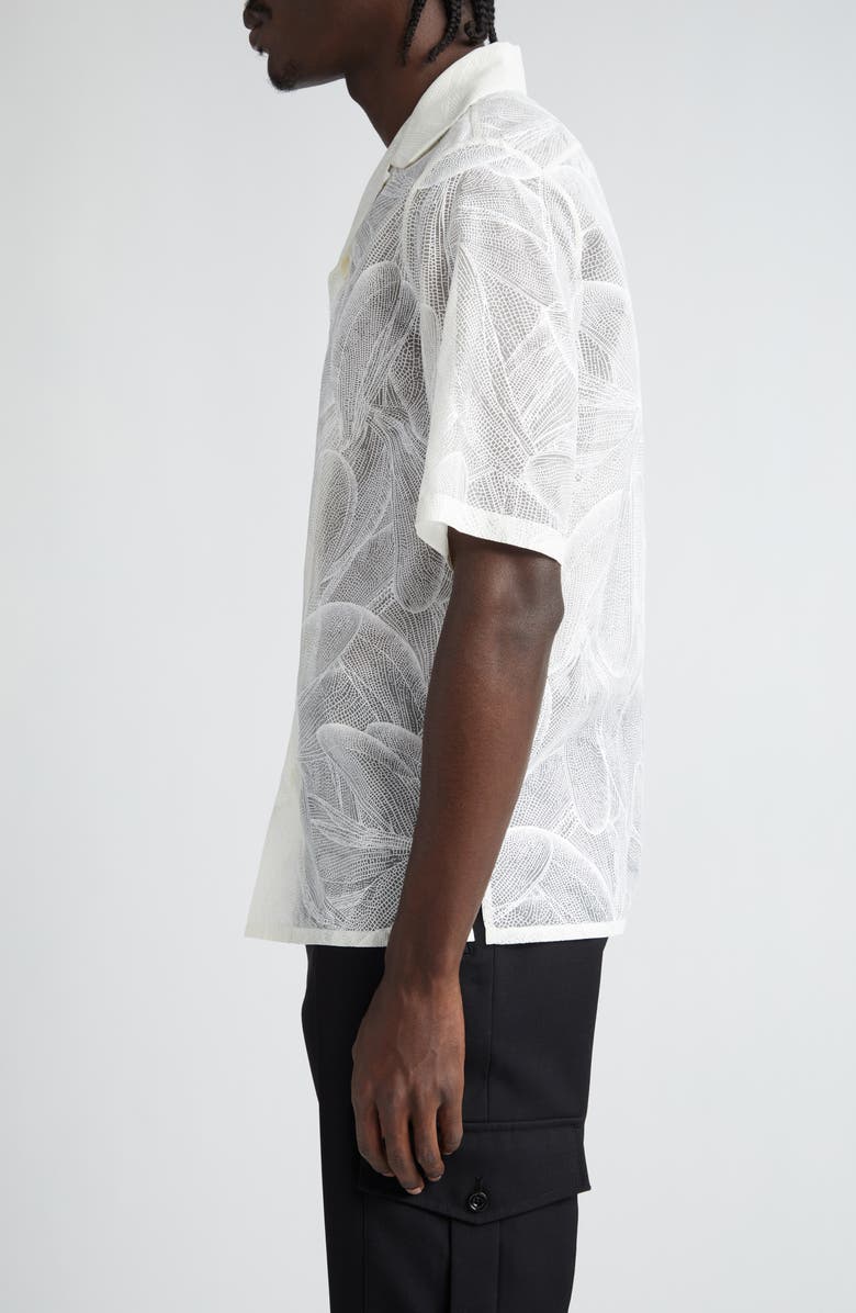 McQueen Tropical Print Short Sleeve Silk Shirt, Alternate, color, Opticalwhite