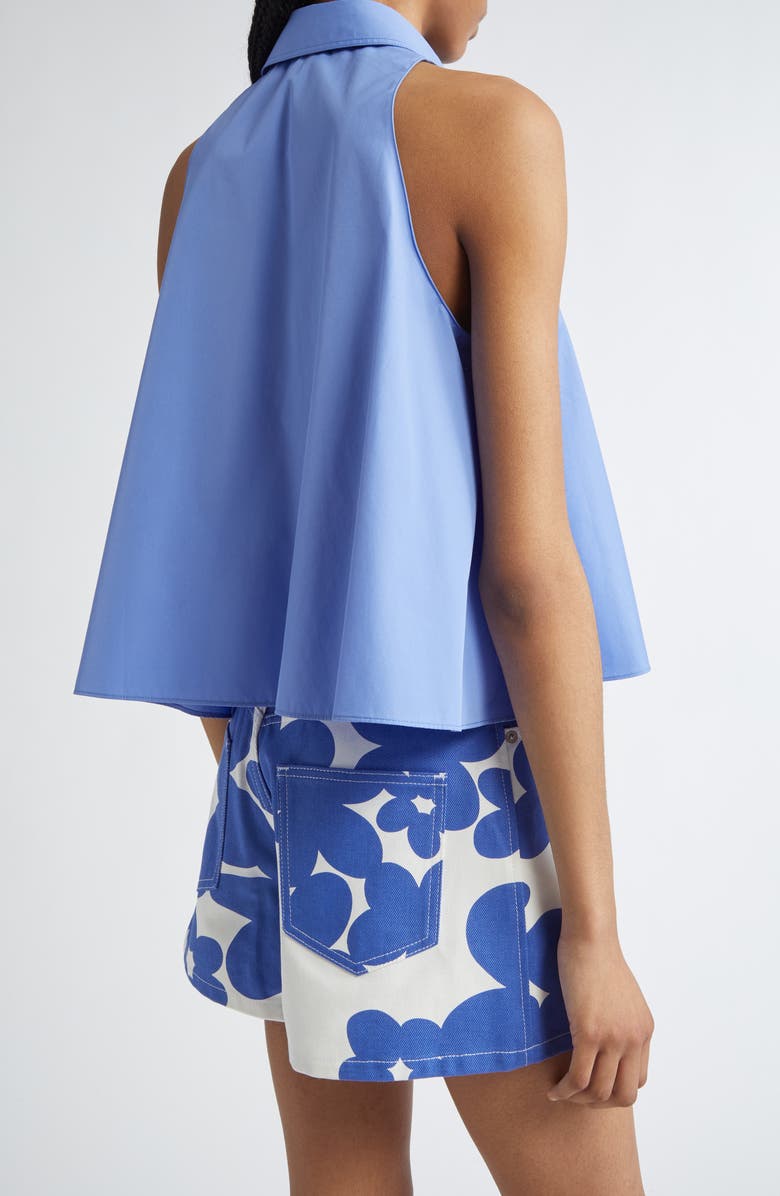 Marni Embroidered Logo Sleeveless Cotton Button-Up Shirt, Alternate, color, Periwinkle