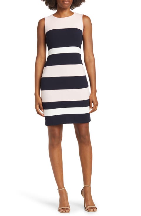 Colorblock Stripe Crepe Sheath Dress