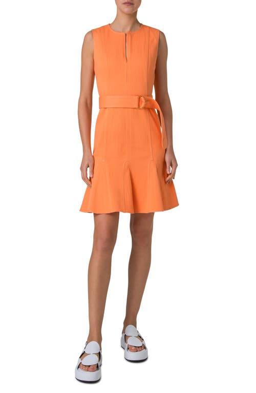 Akris Punto Godet Hem Belted Cotton Denim Dress In Peach