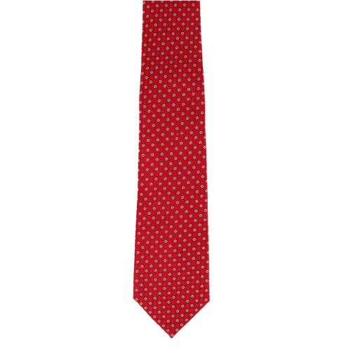 Trafalgar Ewing Square And Polka Dot Business Silk Necktie In Red With Silver Polka Dots