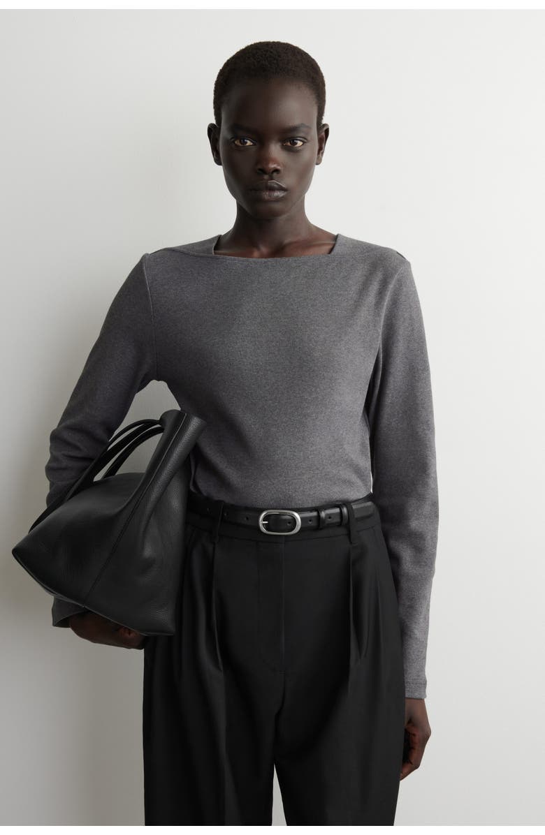 COS Cotton Jersey Long-Sleveled Top, Main, color, Dark Gray