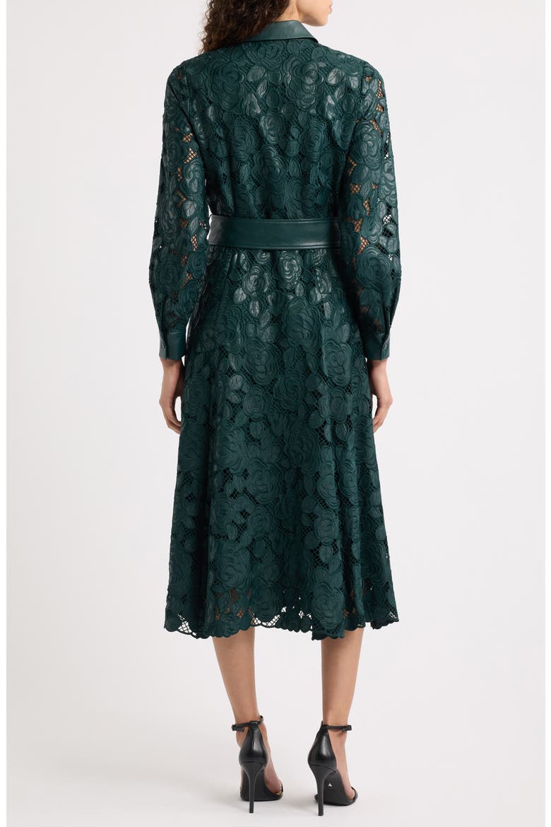 Kennedy Faux Leather Trim Lace Shirtdress, Alternate, color, ENCHANTED EVERGREEN