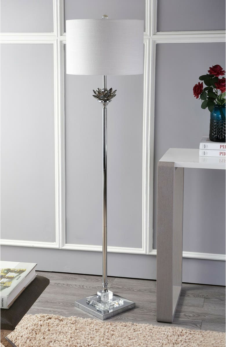 JONATHAN Y Amelia Crystal / Metal LED Floor Lamp, Alternate, color, Smoke Gray/Chrome