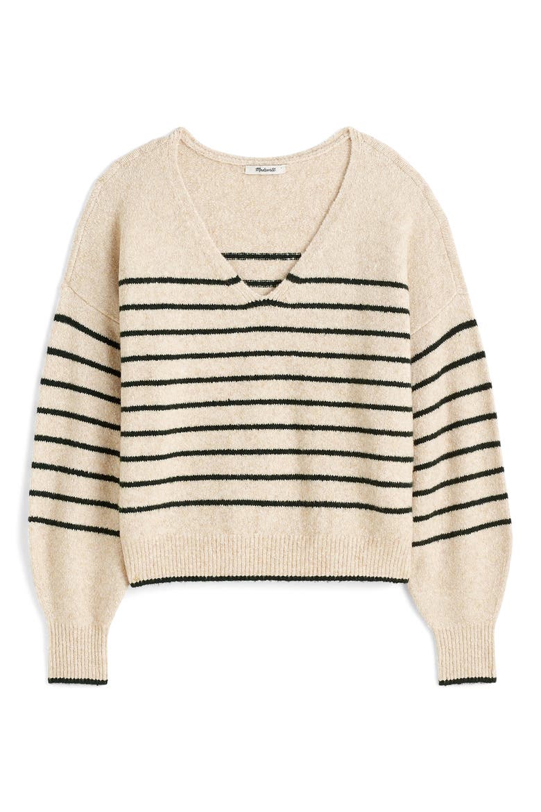 Stripe V-Neck Wedge Sweater, Alternate, color, LUXURY FOREST STRIPE