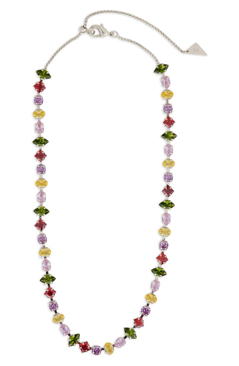 Sterling Forever Colorburst Cubic Zirconia Tennis Necklace, Alternate, color, Silver